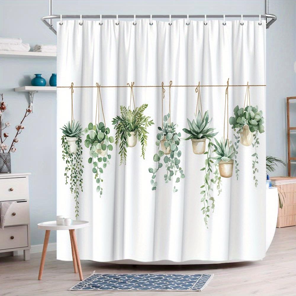 Hanging Plants Shower Curtain Green Succulents Potted Herbs Design Bathroom Decor Waterproof Curtains Boho Home Style