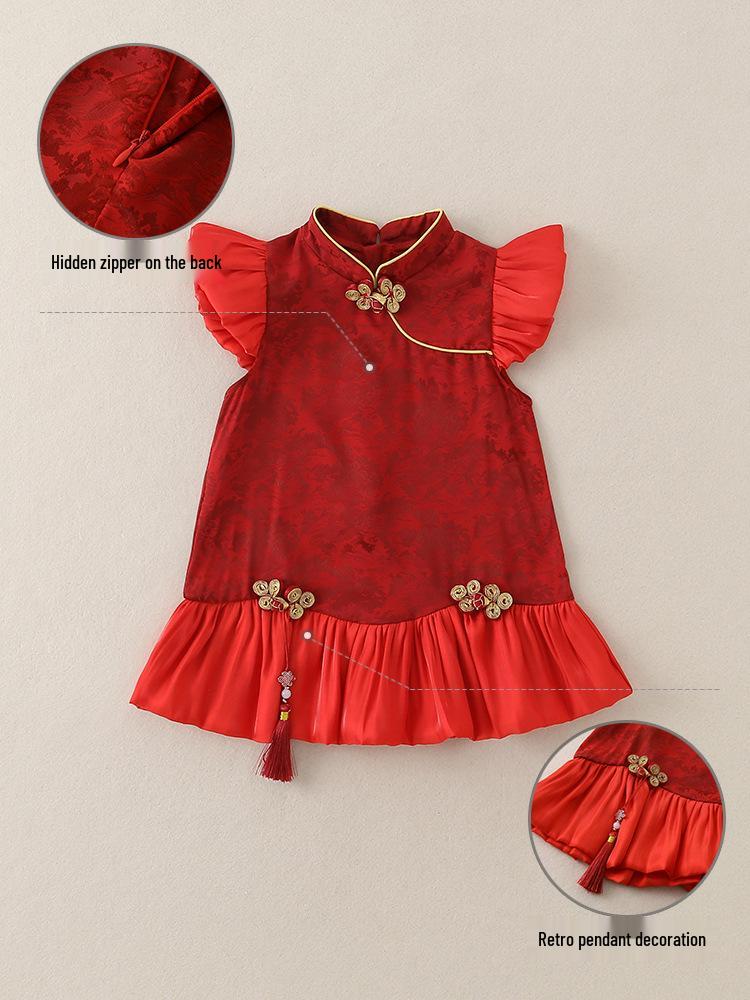 Girls' Summer 2026 Chinese-Style First Birthday Dress – Trendy Retro Design