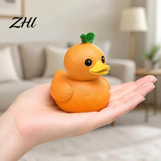Unique Birthday Gifts Funny Orange Eggplant Duck Figurine, Fruit Vegetable Resin Statue, Adorable Desk Auspicious Meaning Decor for Car Dashboard Home