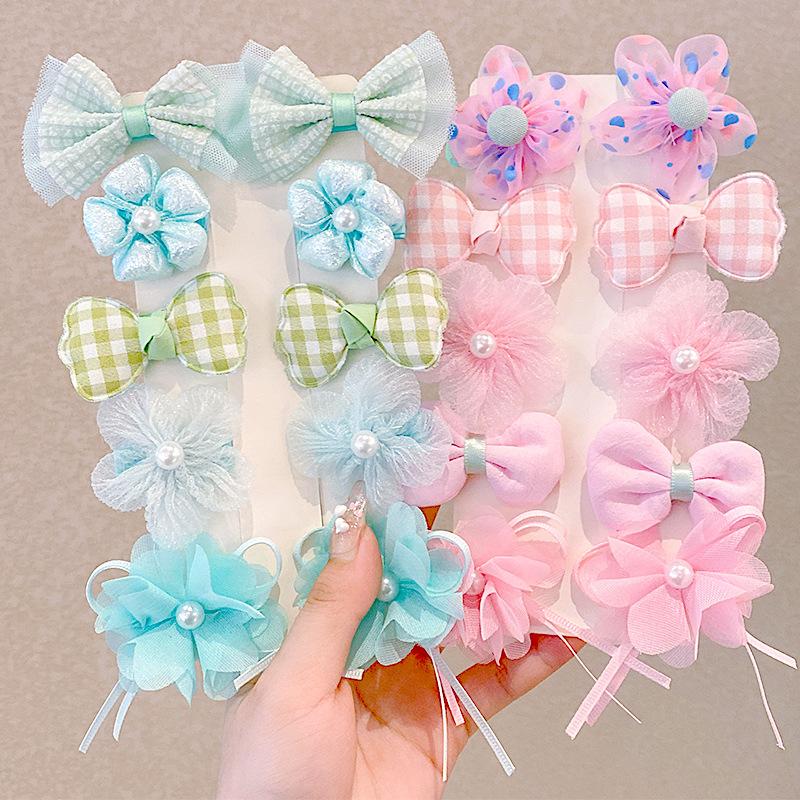 10PCS Children's Hairpin Princess Little Girl Sweet Cute Mesh Broken Hair Clip Cute Baby Does Not Hurt Hair Headdress Suit