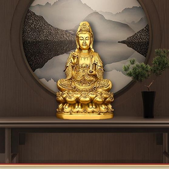 Brass South China Sea Willow Branch Avalokitesvara Bodhisattva Figure Decoration Living Room Ornaments