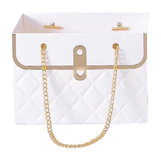 Papírová dárková krabička s květinami a kovovým řetízkem, kbelík na ukládání kytic, malá floristická kabelka, dárková řemeslná obalová taška pro svatební oslavu, Valentýna, narozeniny