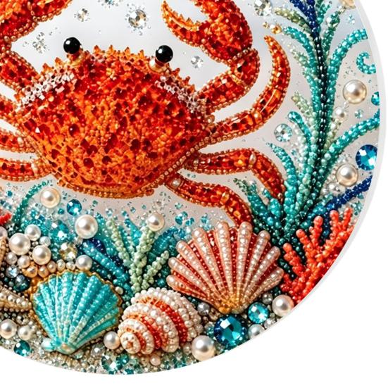 Handcrafted Sea Series Ornaments Ocean Theme Pearl Art Hanging Ornament, 2D Flat Acrylic Coastal Beach Home Decorations Life Suncatcher, Beaded