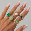 7pcs Set Luxury Retro Emerald Blending Resin Ring Set for Women Fashion Geometric Gold Color Simple Stackable Rings Jewelry Sets