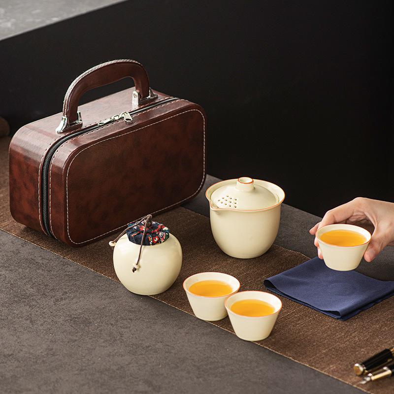 Ru Kiln Kung Fu Tea Set, Complete Set of Ceramic Portable Kuaike Cup Event Anniversary Gifts to Customers