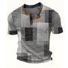 European and American semi-cardigan, casual short-sleeved digital printing slim-fit pullover Henry T-shirt top men's clothing