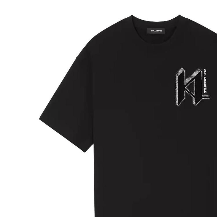 Karl Lagerfeld Outdoor Gathering Casual Letter Print Short Sleeve T-Shirt Men Tops Black 236M1752