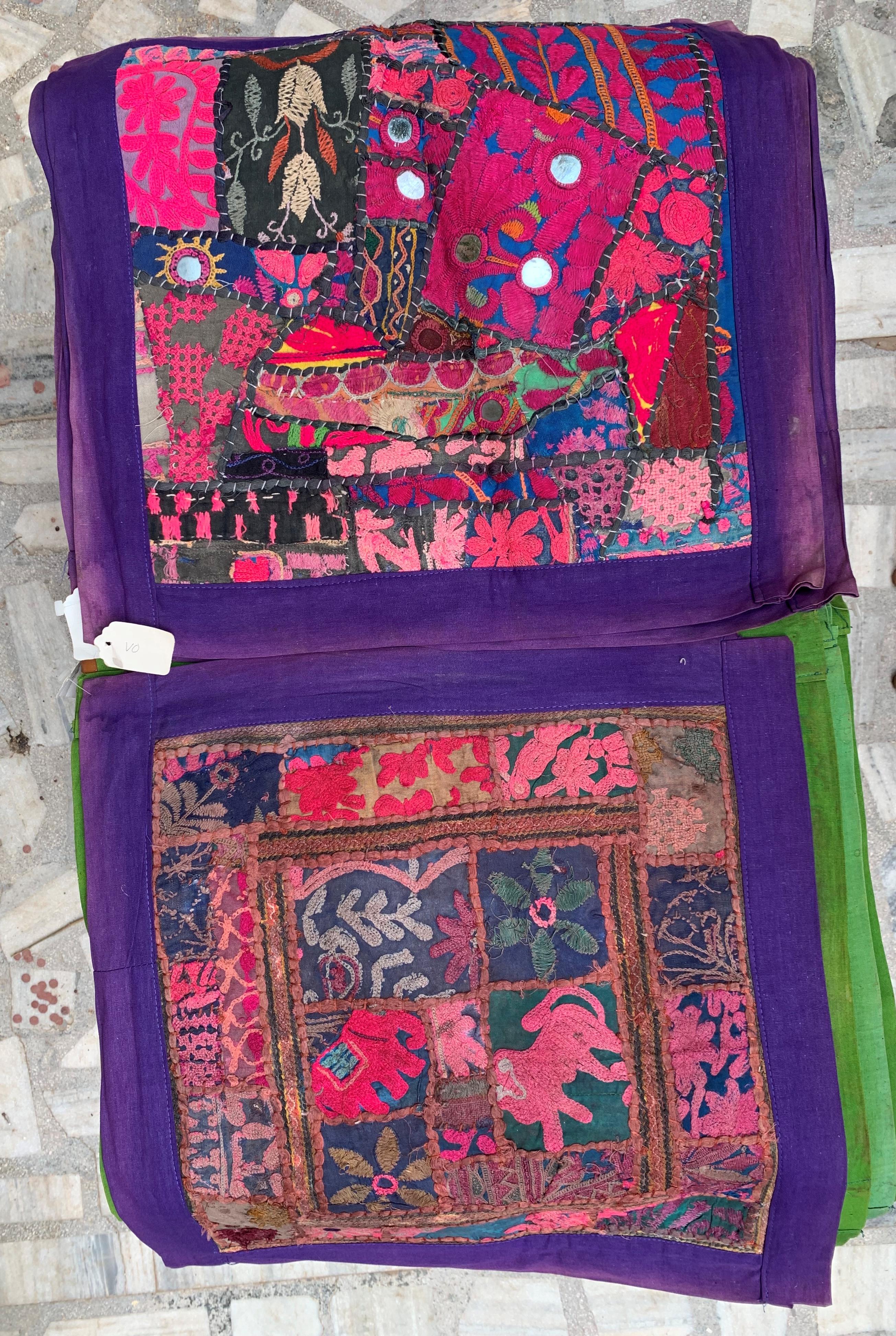 Old Stock Hand Embroidered Indian Patchwork Textile - Vintage Boho Cushion Cover 40 x 40 cm ( l x h ) approx.