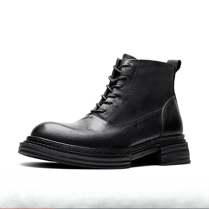 Height-Increasing Retro Martin Boots Men'S Leather Zipper British Style Recreational Locomotive Thick-Soled Tooling Boots Men'S Cowhide Short Boots