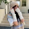Japanese knitted wool gloves women's new autumn and winter dew finger touch screen cold-proof warm arm guard solid color long sleeves