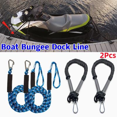 2Pcs Boat Bungee Dock Lines Bungee Cords Docking Rope Stretches 4-5.5ft Mooring Rope Foam Float Fishing Boat