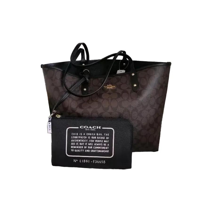 Coach PVC Combo Bag , Tote Bag , Shopping Bag , Shoulder Bag Large Women's Black Brown Monogram (Unisex) Shoulder Bags 36658 IMAA8