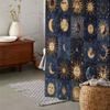 A Waterproof Shower Curtain with a Patchwork Design Featuring The Sun, Moon, And Stars, Including 12 Hooks for Hanging.