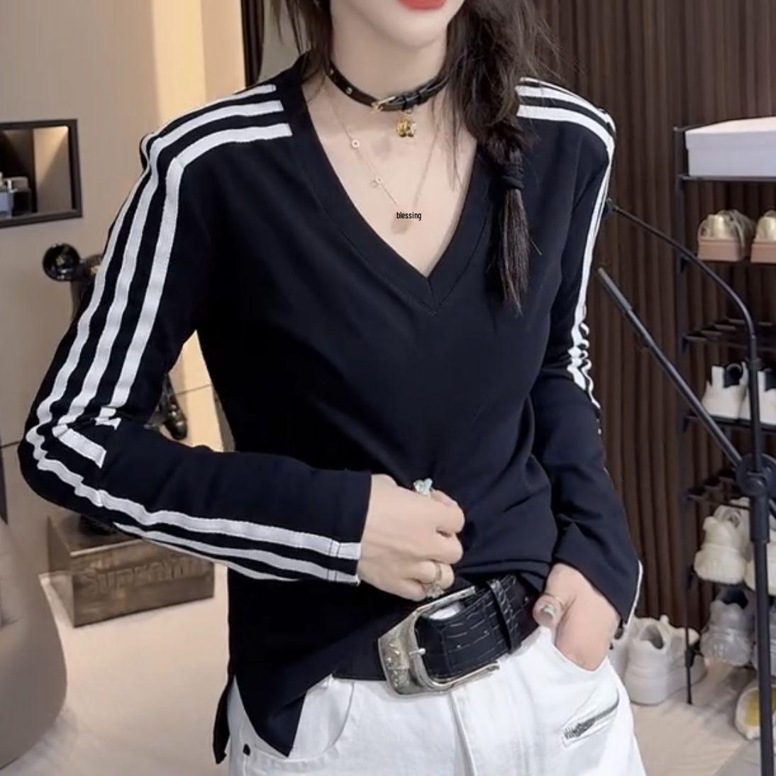 

Plus Size Women s V-Neck Long Sleeve Slimming Base Layer T-Shirt for Spring, Autumn, Winter. XL чёрный