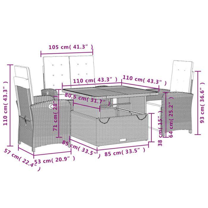 VidaXL Ensemble à Manger de Jardin avec Coussins 4 pcs, Table de Terrasse, Meubles de Patio, Mobilier d'Extérieur, Noir 3277333