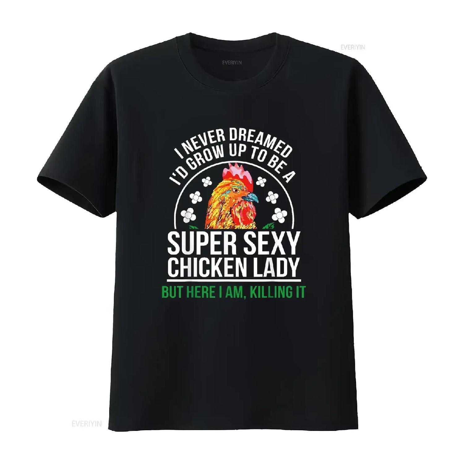 

Funny Crazy Chicken Farmer Lady Women T Shirt vintage Washed designer clothes Soft fashion Unisex Casual Stylish Stretched S чёрный