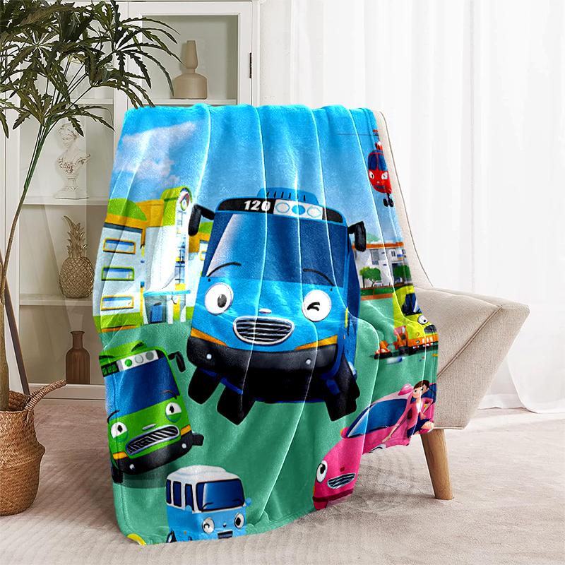 1pz Coperta il piccolo autobus Tayo Design Stampato, Coperta Leggera per Divano, Letto - Morbida e Calda, Regalo per Tutte le Stagioni come Natale, Halloween