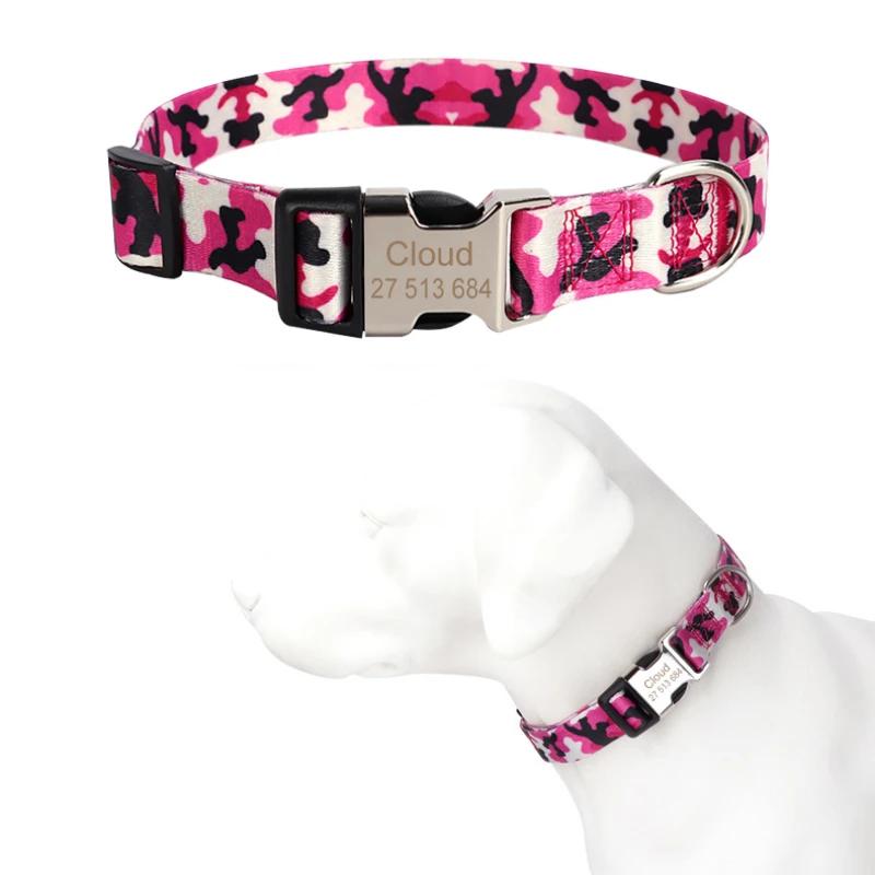 Classic Custom Dog Collar Metal Buckle Dogs Nameplate Collar Free Engrave Personalized Pet Collars Adjustable for Small Medium Large Dog