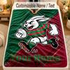 Flannel BlanketSouth Sydney Rabbitohs Custom Name Text Personalized Soft Warm Throw Blanket Home Decor Gift