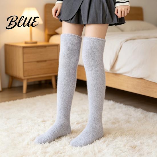Skin Friendly Plush Hosiery 1 Pair Fuzzy Thigh High Socks for Women Long Soft Fleece Fluffy Sleep Leg Warmer Thickened Over The Knee Stockings,