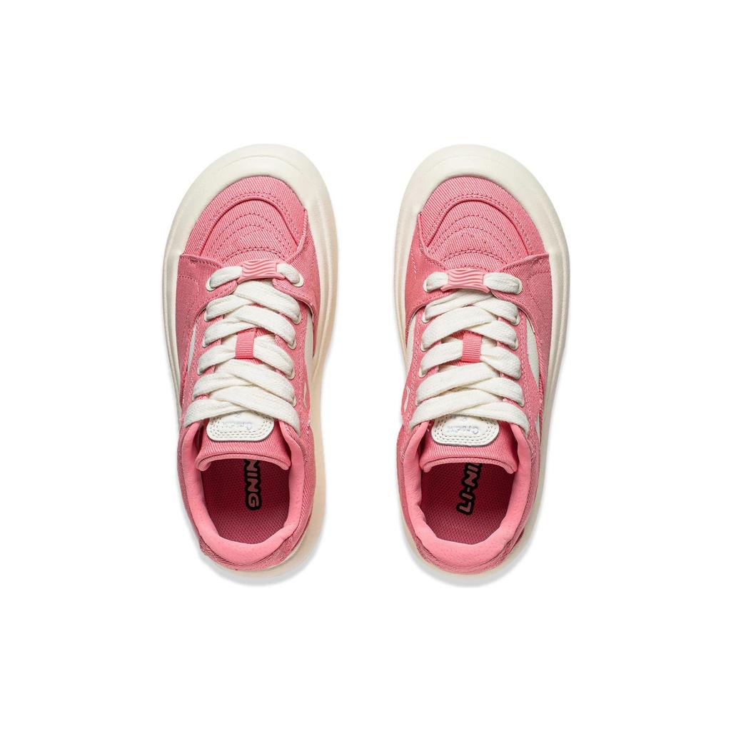 Li Ning Cream Puff Platform Slip Resistant Abrasion Resistant Low top Casual Shoes Women's Pink White AZGT026-9