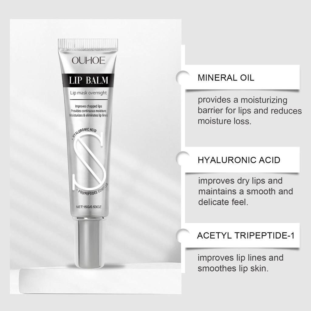 OUHOE Moisturizing Lip Balm with Hyaluronic Acid Peptides for Long-lasting Hydration, Improves Lip Lines, Suitable for Lips 15g