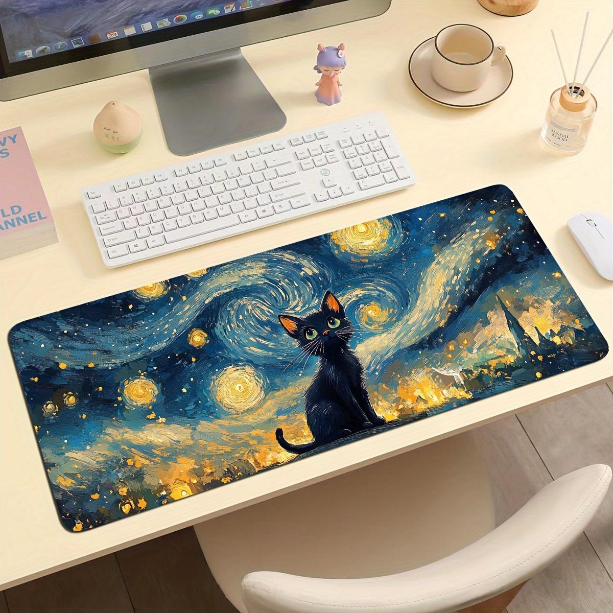 

VIKAMA Starry Night Black Cat Mouse Pad Desktop Mat Non-Slip Waterproof Mouse Gaming Pad Desktop Carpet Home Decor 30X60CM
