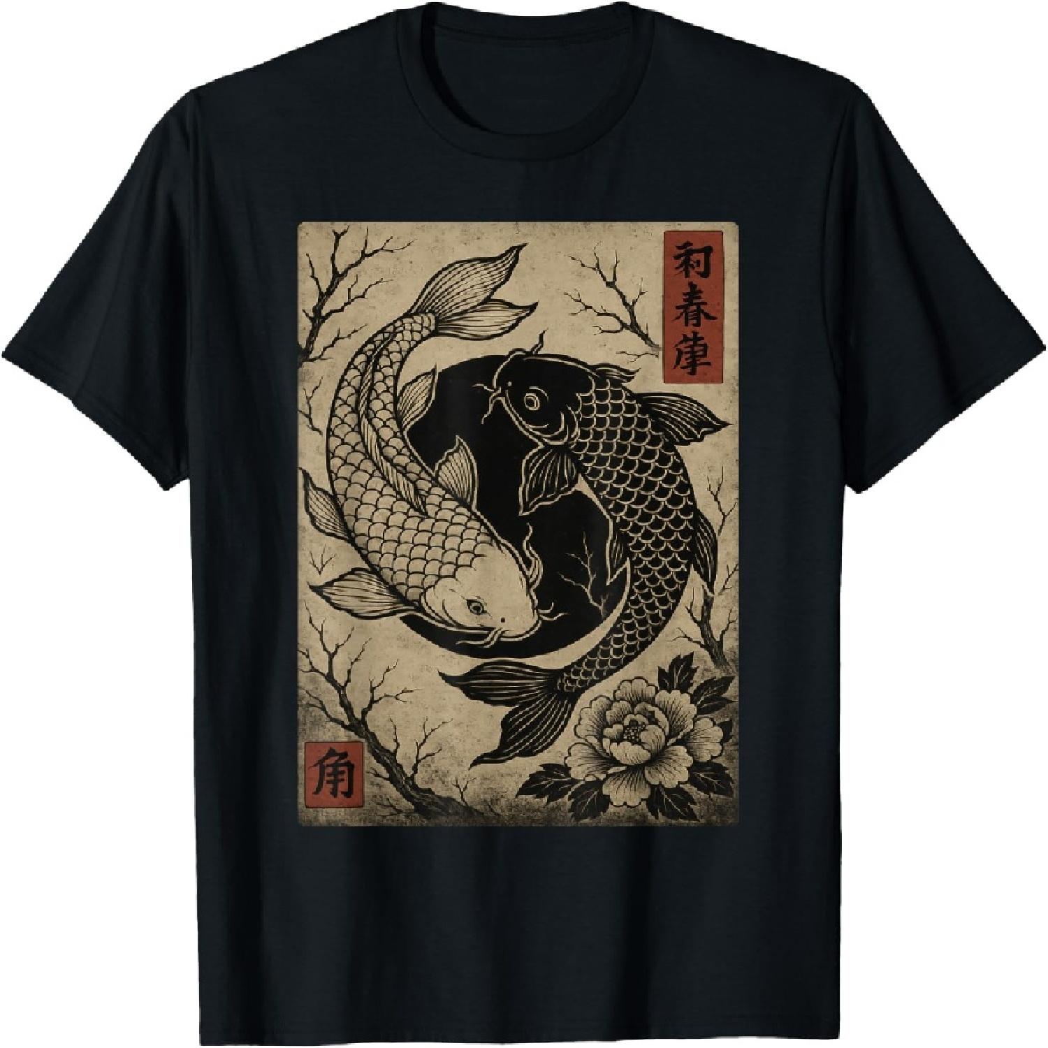 

Yin Yang Koi Fish Japanese Retro Ukiyo-e Woodblock Art T-Shirt XXXXXL різнокольоровий