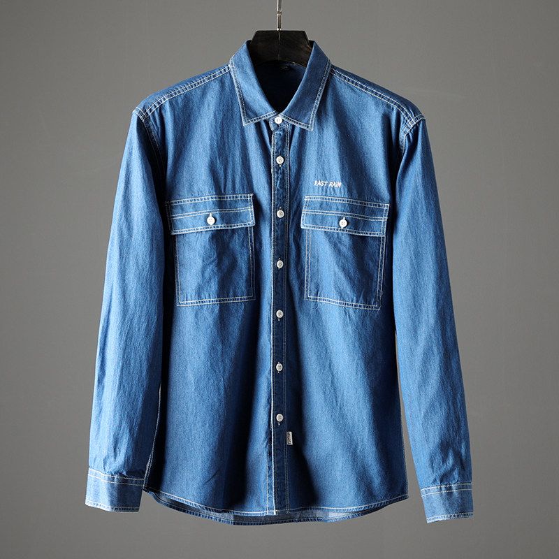 Cut-Off Label Retro Long-Sleeved Export Original Denim Shirt Blue S