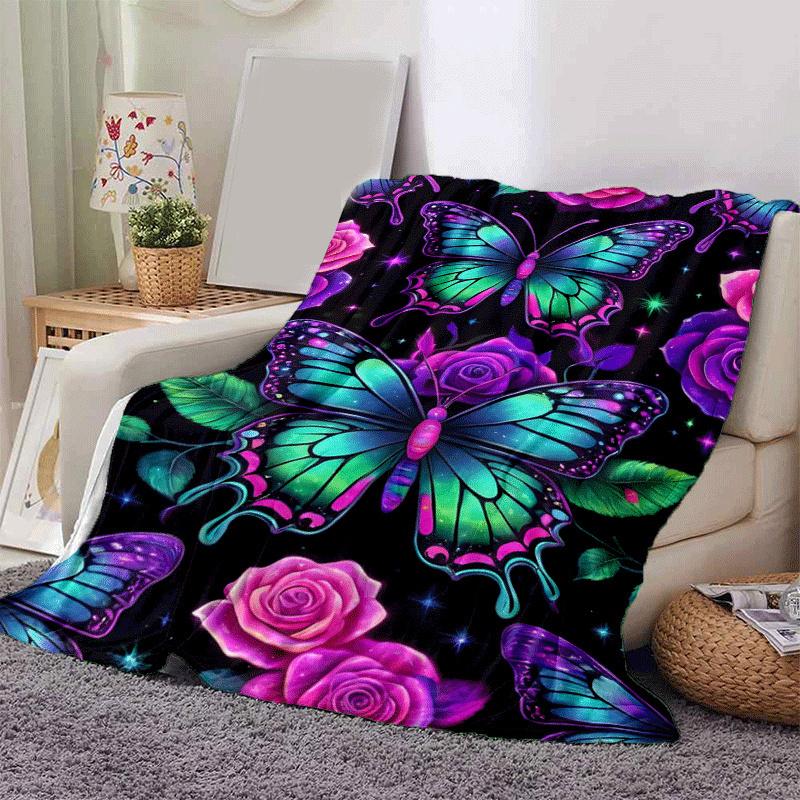 1pc Butterfly Printing Lightweight Flannel Blanket, Comfortable and Warm Blanket,  Sofa Bed and Couch Office, Suitable for Gift Blankets