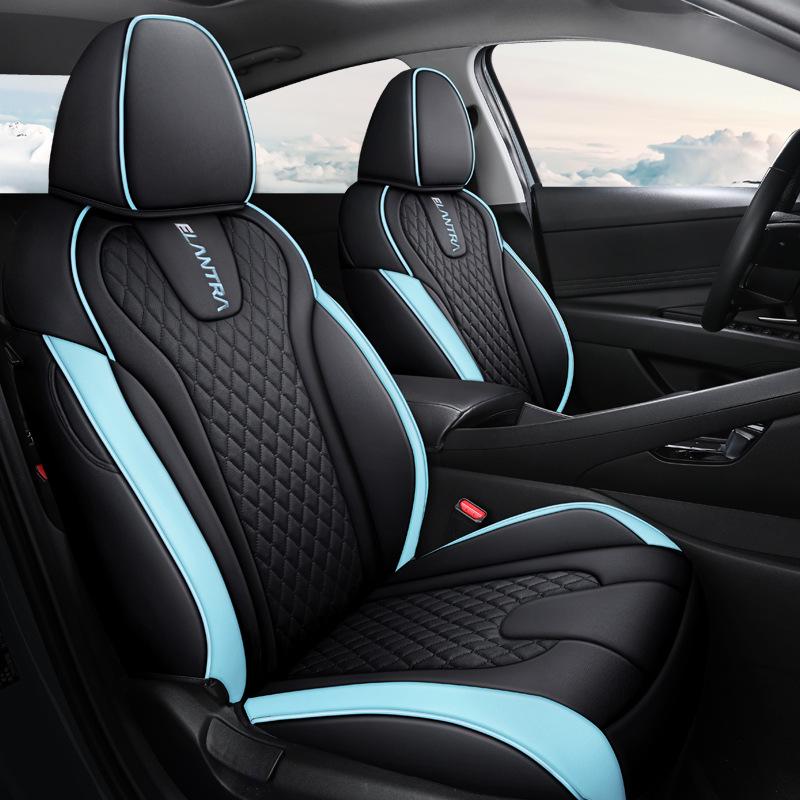 Huse de Scaun Auto din Piele Full-Surround Elantra, Universale, Rezistente la Uzură, pentru Toate Sezoanele, Cinci Locuri.