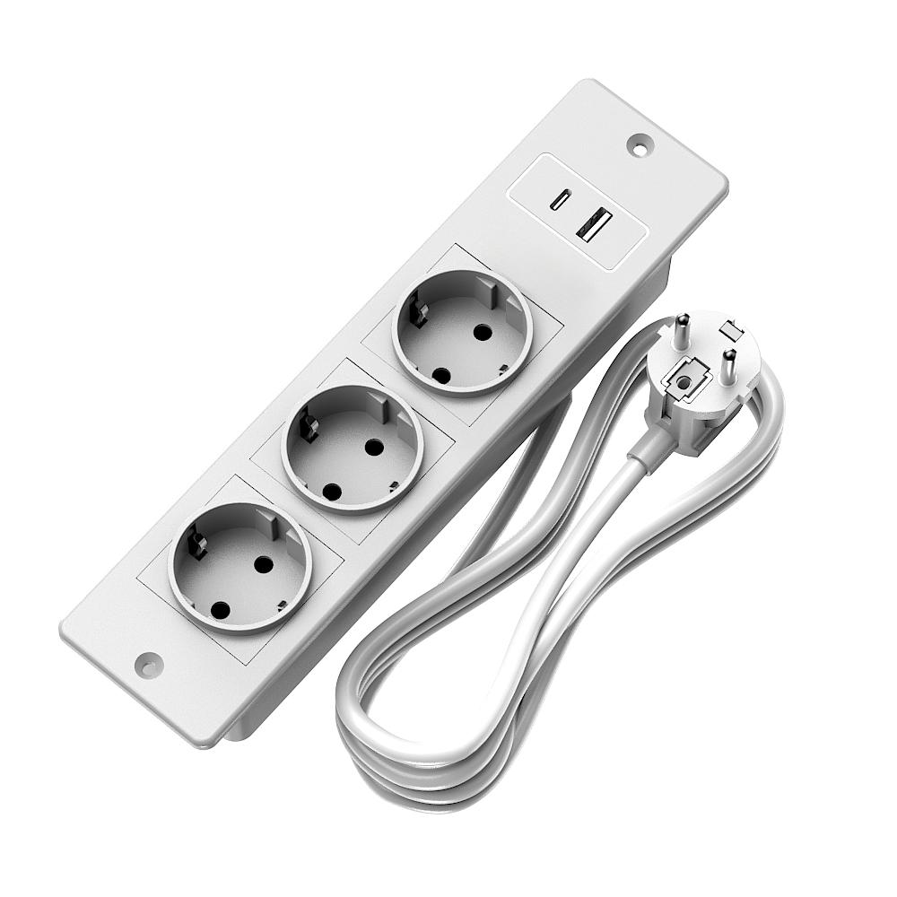 Recessed Power Strip with 2 Sockets USB A USB C Ports Embedded Furniture Charging Station for Desk Nightstand Cabinet