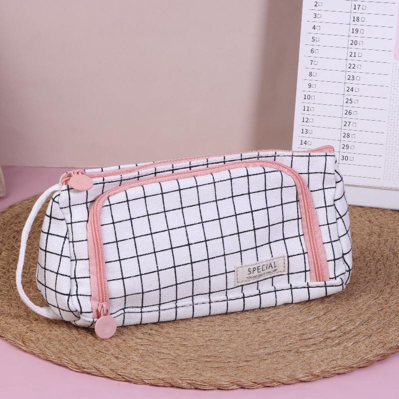 Большая холщовая пенал-сумка - Косметичка с сетчатым дизайном для студентов и офиса