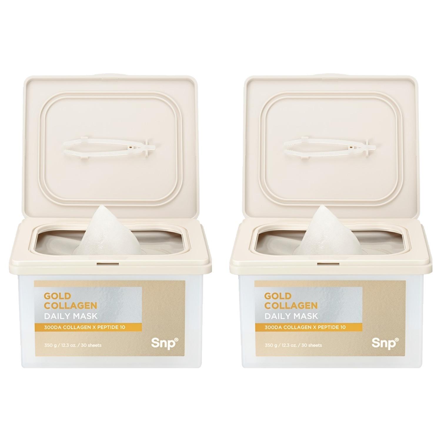 SNP Gold Collagen Daily Mask 30 Sheets (350g) x 2ea - Double Value Pack of Pull-Out Anti-Aging Mask for Daily Firming & Luminous Glow