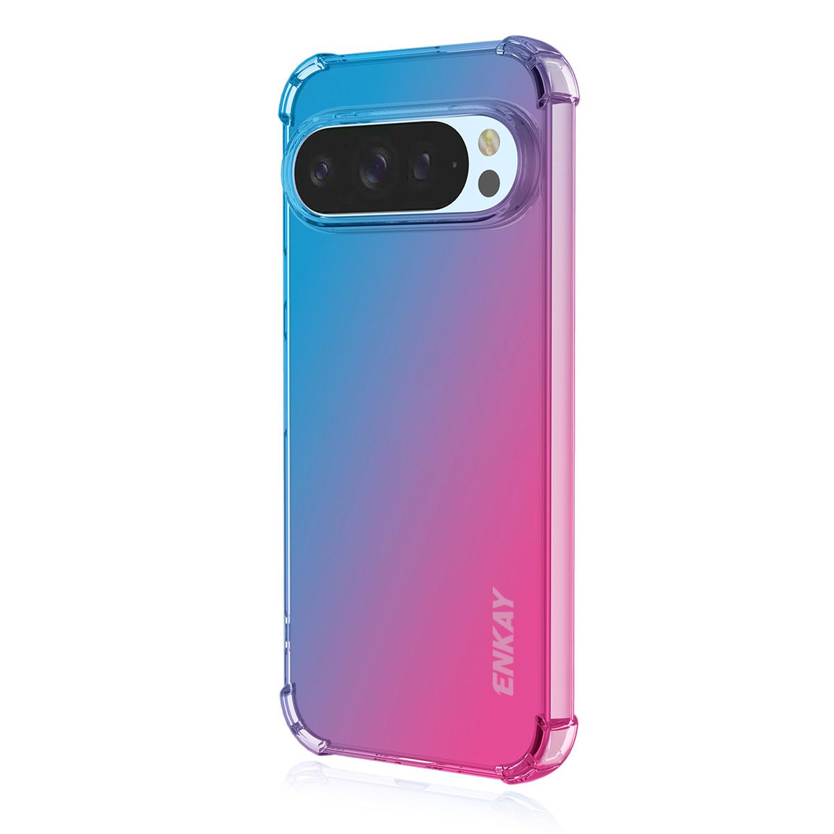 

For Google Pixel 9 Pro/Google Pixel 9 TPU Case ENKAY Thickened Four Corner Drop-proof Phone Back Cover Blue/Pink