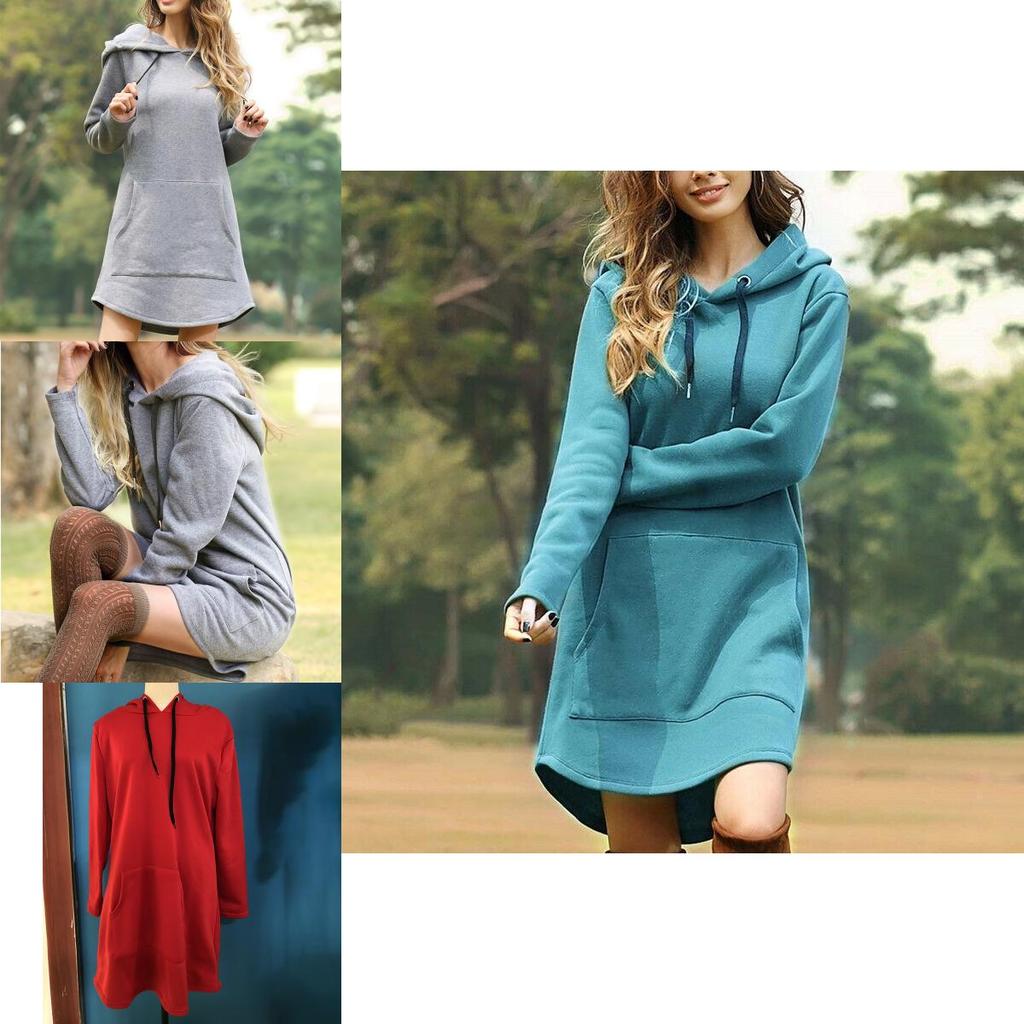 Fashionable Ladies Plain Casual Hoodie Dress With Soft Material And Long Sleeves