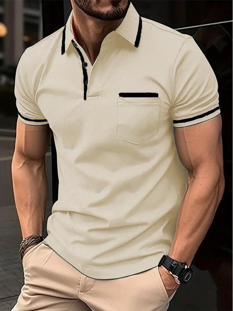 Polo de Verano para Hombre con Bloque de Color y Logo Estampado - Estilo Casual Europeo y Americano