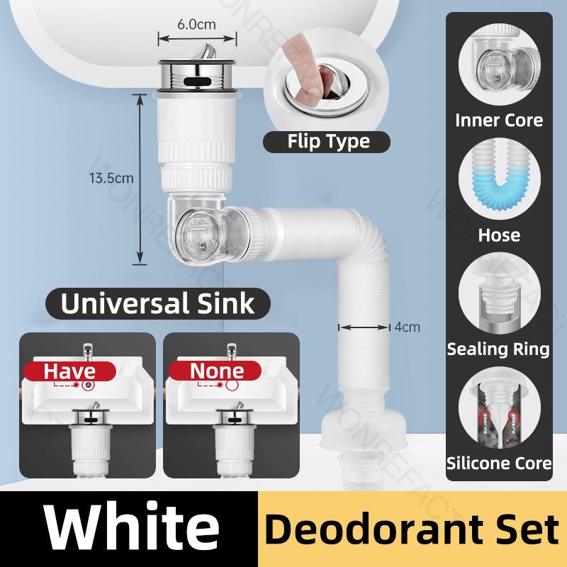 Bathroom Sink Drain Flexible Stretchable Odor-proof Insect-proof Filter Pipe Universal Sink Drain Size Hose Quick Installation