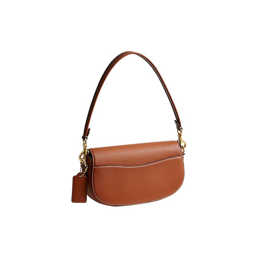 Coach Harley 23 Solid Color Flap Hardware Buckle Closure Leather Saddle Bag Women Handbags Brown CM702-B4BAR