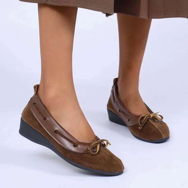 Plus Size 2025 New Hot Sale Women's High Heels Shallow Bow Tie Slip on Low Heel Pumps for Versatile Daily & Casual Ladies Shoes