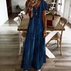 Women Plus Size V Neck Short Sleeve Printed Straight Maxi Dress