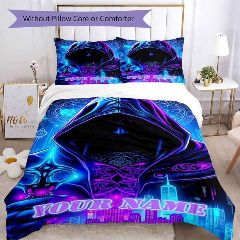3pcs Custom Name "Neon Urban Figure" Bedding Set Printed Bedding Set Duvet Cover Closure Includes 1 Duvet Cover & 2 Pillowcases Bedroom Decor