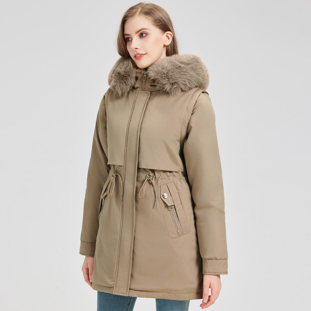 Women’s Hooded Windproof Thicken Warm Cotton-padded Parkas Winter Jacket With Detachable Sleeves