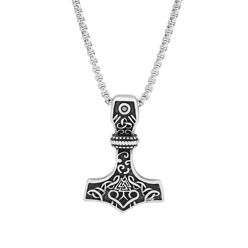 Vikings Thor Hammer Pendant Stainless Steel Mjolnir Necklace Nordic Rune Vegvisir Jewelry Popular Norse Scandinavian