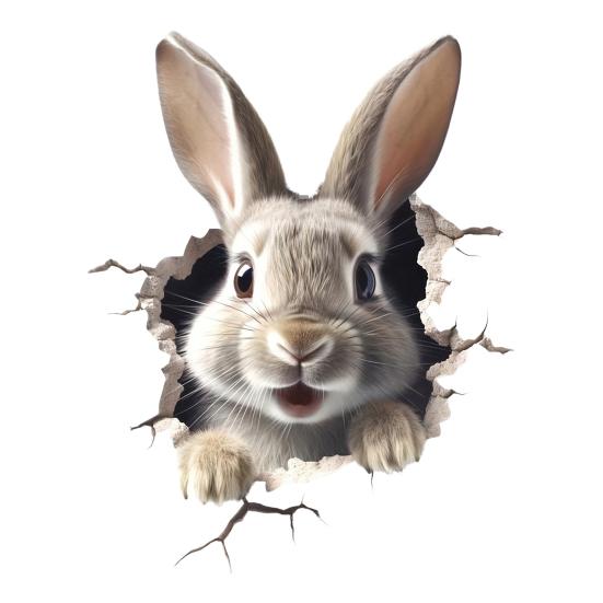 

Breaking Wall Rabbit Wall Sticker Waterproof PVC Self-adhesive Home Office Living Room 3D Effect Bunny Wall Art Decoration Decal 1pc