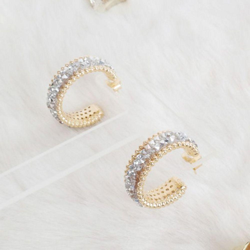 [Juana Yoon] Crystal Half Ring Earrings_Silver [30300663]