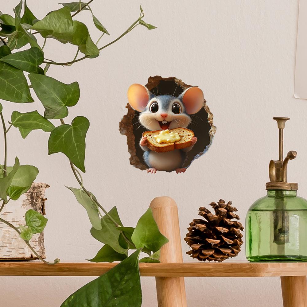 Cartoon Cute Mouse Hole Stickers Can Be Freely Pasted On The Home Wall Background for Beautification and Decoration