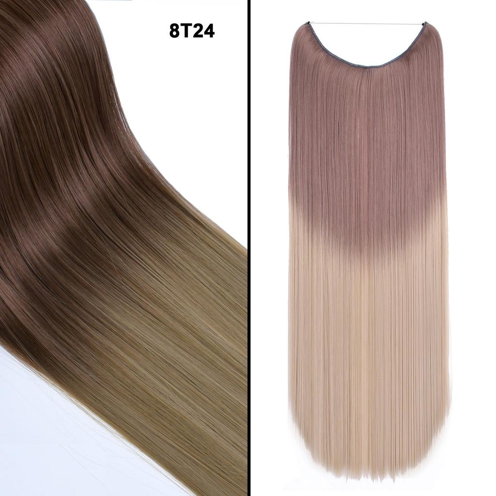 One Piece No Clips Hairpieces Ombre Color Elasticity Invisible Wire Fish Line Wavy Synthetic Hair Extension