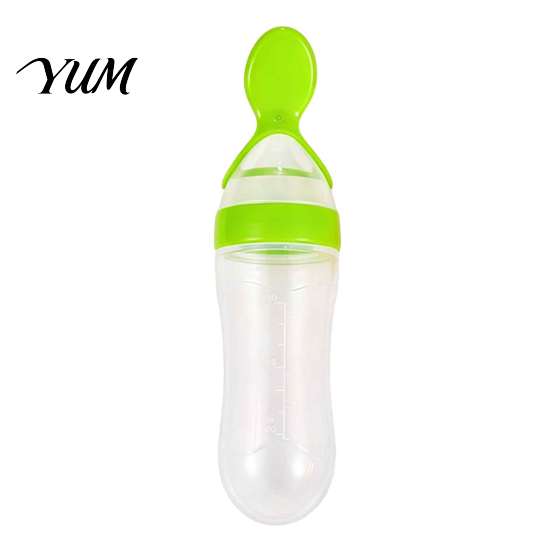 Soft Tip Spoon for Baby Silicone Squeeze Spoon, Single-handed Rice Cereal Bottle with Shower Gift Newborns Flow Control, Easy Clean Dispensing Infant