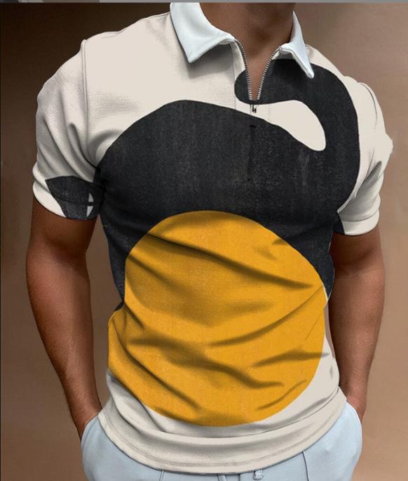 New European and American Men's Casual Personality Fashion Lapel Short-sleeved Polo Shirt 3D Irregular Printing T-shirt Men